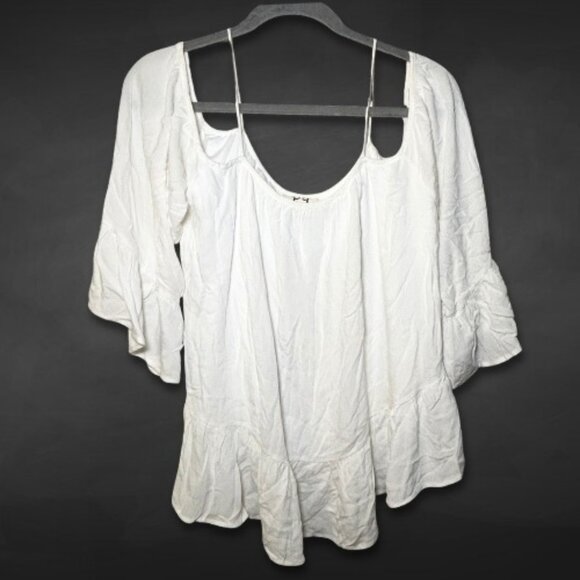 PPLA Cold-Shoulder Boho Blouse Flowy Ruffled‎ Flutter Sleeves White Women's US M - Picture 1 of 8